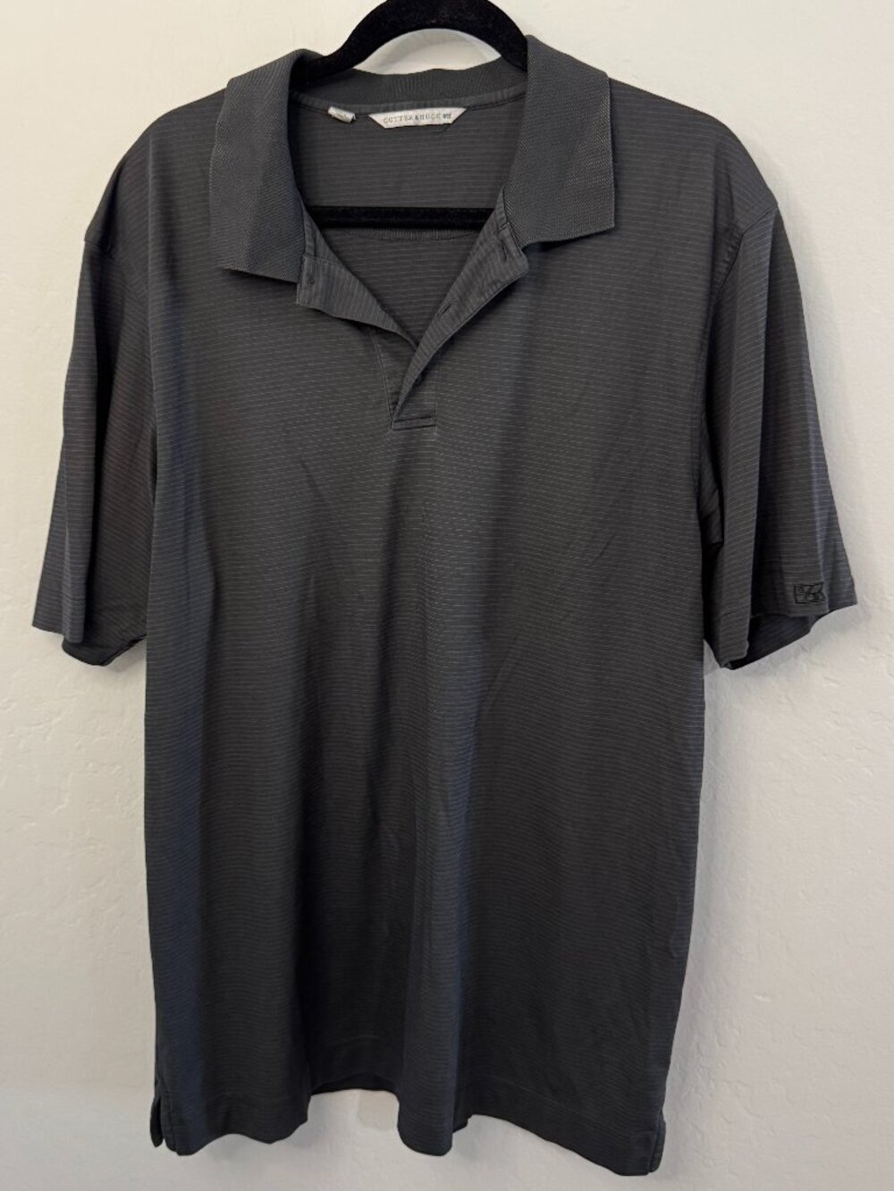 Cutter & Buck Gray Textured Stripe Short Sleeve Golf Polo | Size XL